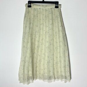 Oak + Fort Floral Cream Blue Floral Pleated Midi Skirt 6